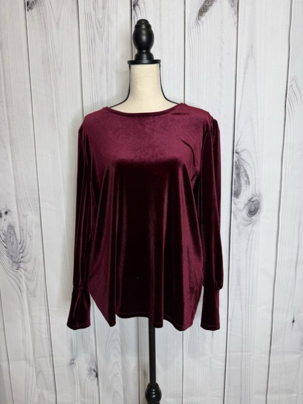Chicos Velvet Long Sleeve Tunic Top Sz 3 XL Wine Purple